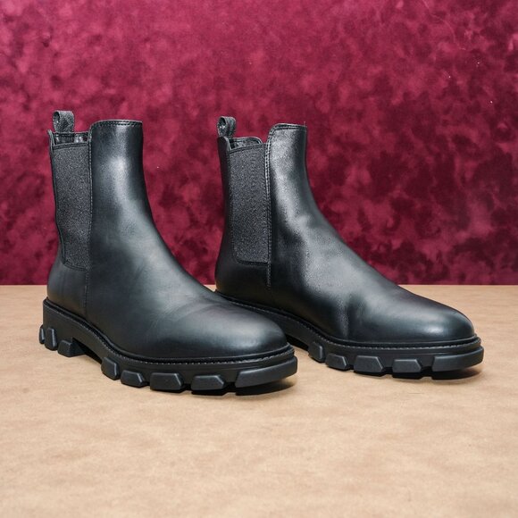 Michael Kors Women Ridley Black Leather Lug Chelsea Ankle Boots sz 9 - Picture 1 of 8